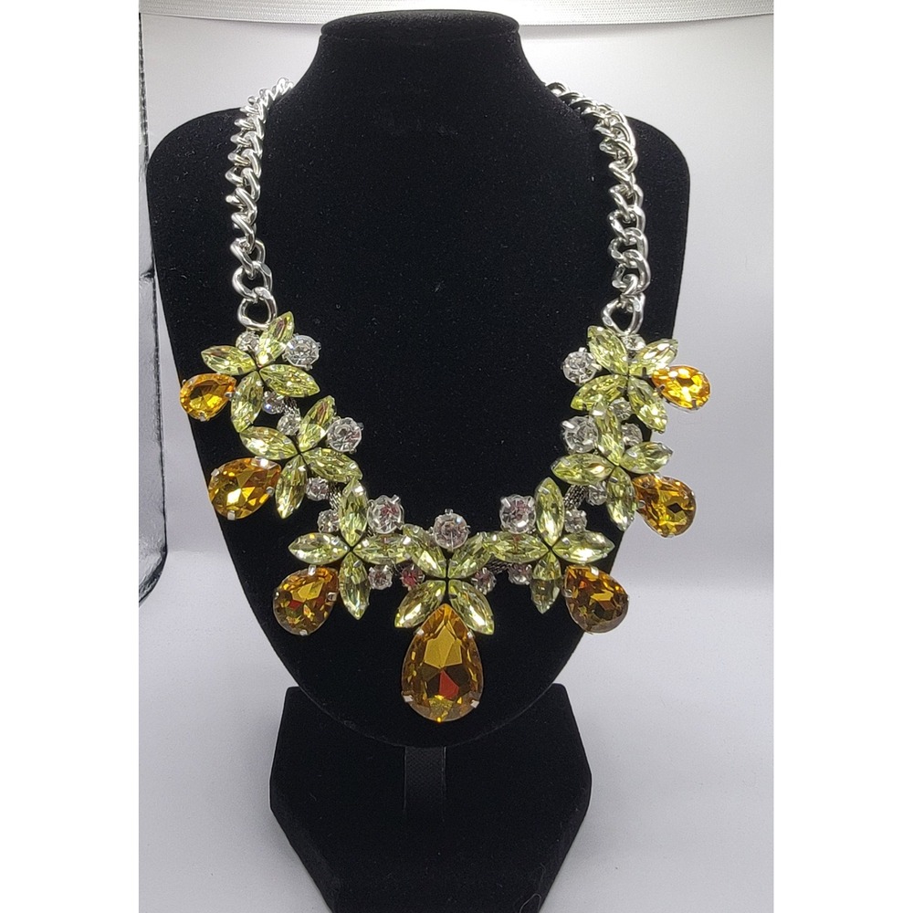Costume Crystal Floral Statement Necklace Chunky Bib Regencycore Maximalist Glam